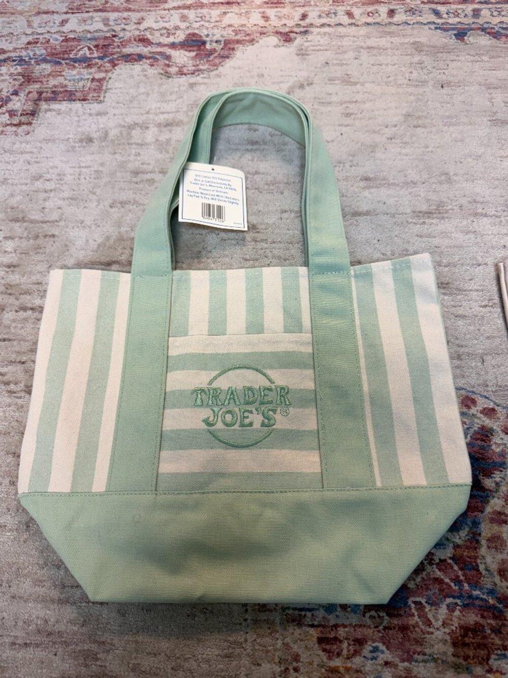 Trader Joe’s Striped Mini Canvas Green Tote Bag -Brand New!!